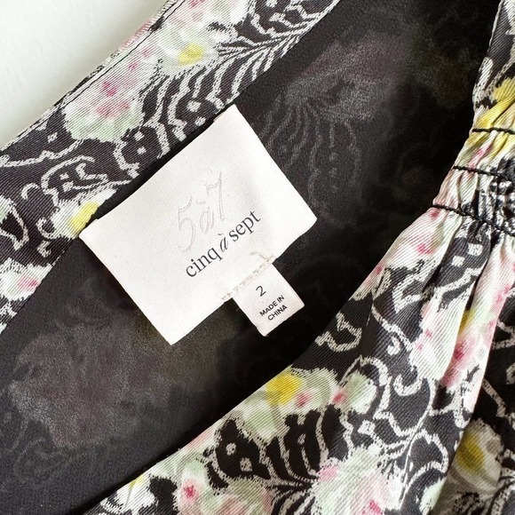 Cinq a Sept Black Mixed Floral Jessica Midi Dress sz 2 $425 - Picture 13 of 14